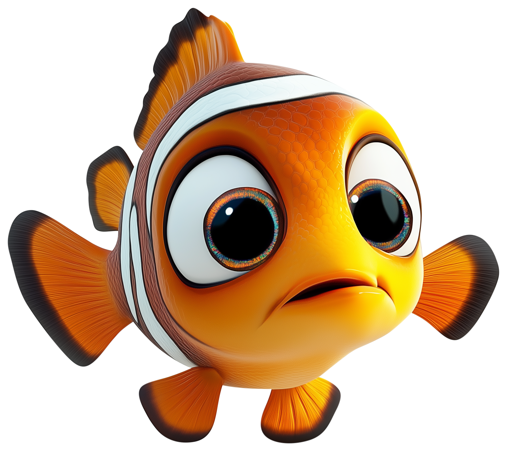 Cute orange goldfish emoji sticker with big eyes and small fins