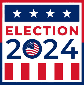 Red, white, and blue 2024 election graphic with stars and bold text.