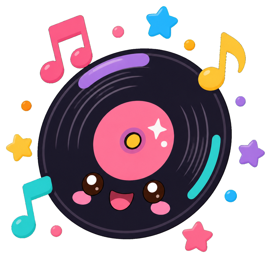 Cute plain record sticker with colorful music notes around it