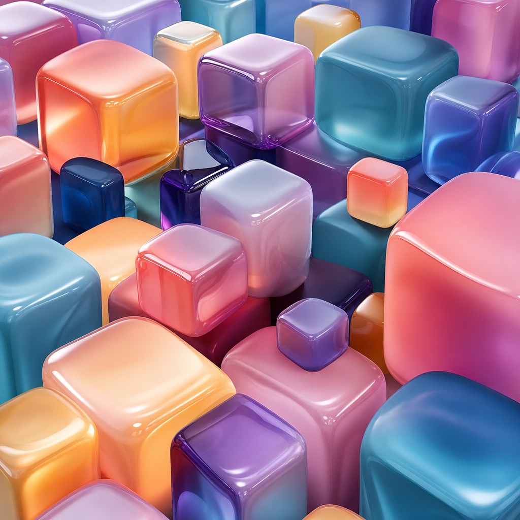 Colorful glossy 3D cubes arranged in a shiny abstract pattern