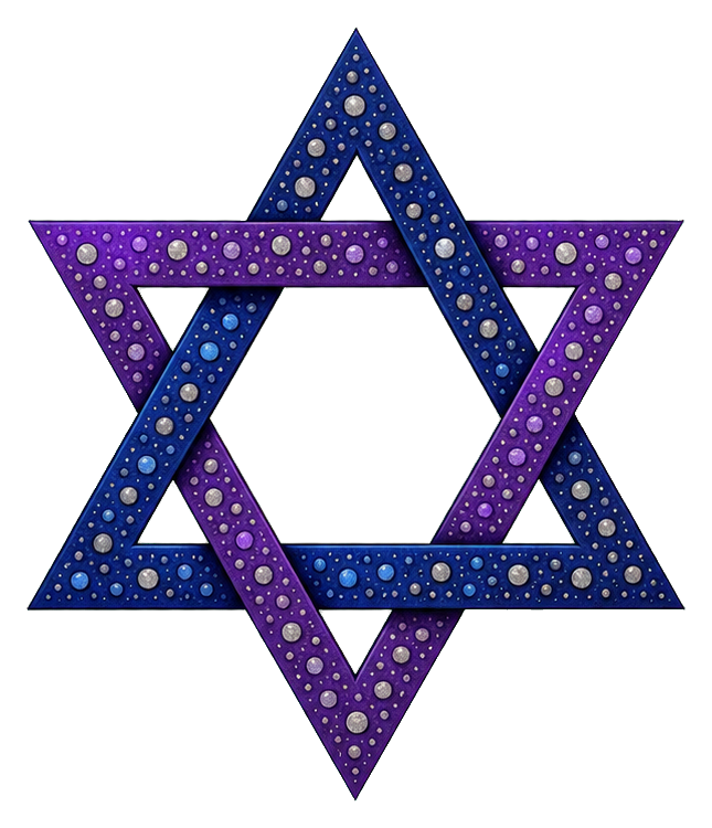 Purple and blue Star of David with dotted celestial inlay pattern