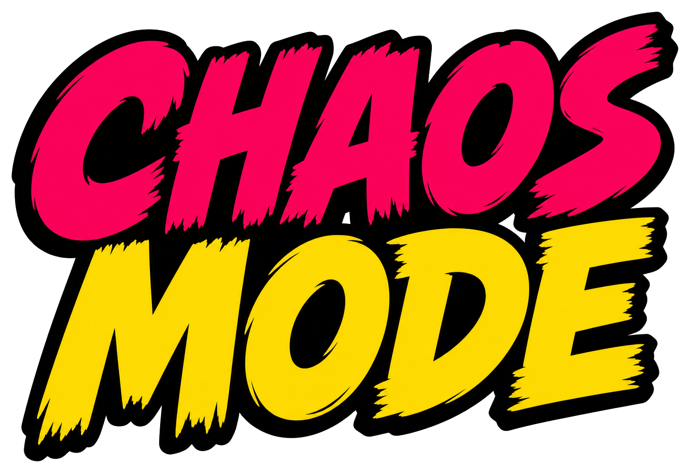 Pink and yellow Chaos Mode text sticker on a black background.