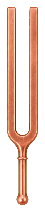 Realistic copper tuning fork with two long prongs and a rounded handle