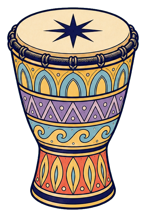 Decorative hand drum with star and pastel celestial patterns