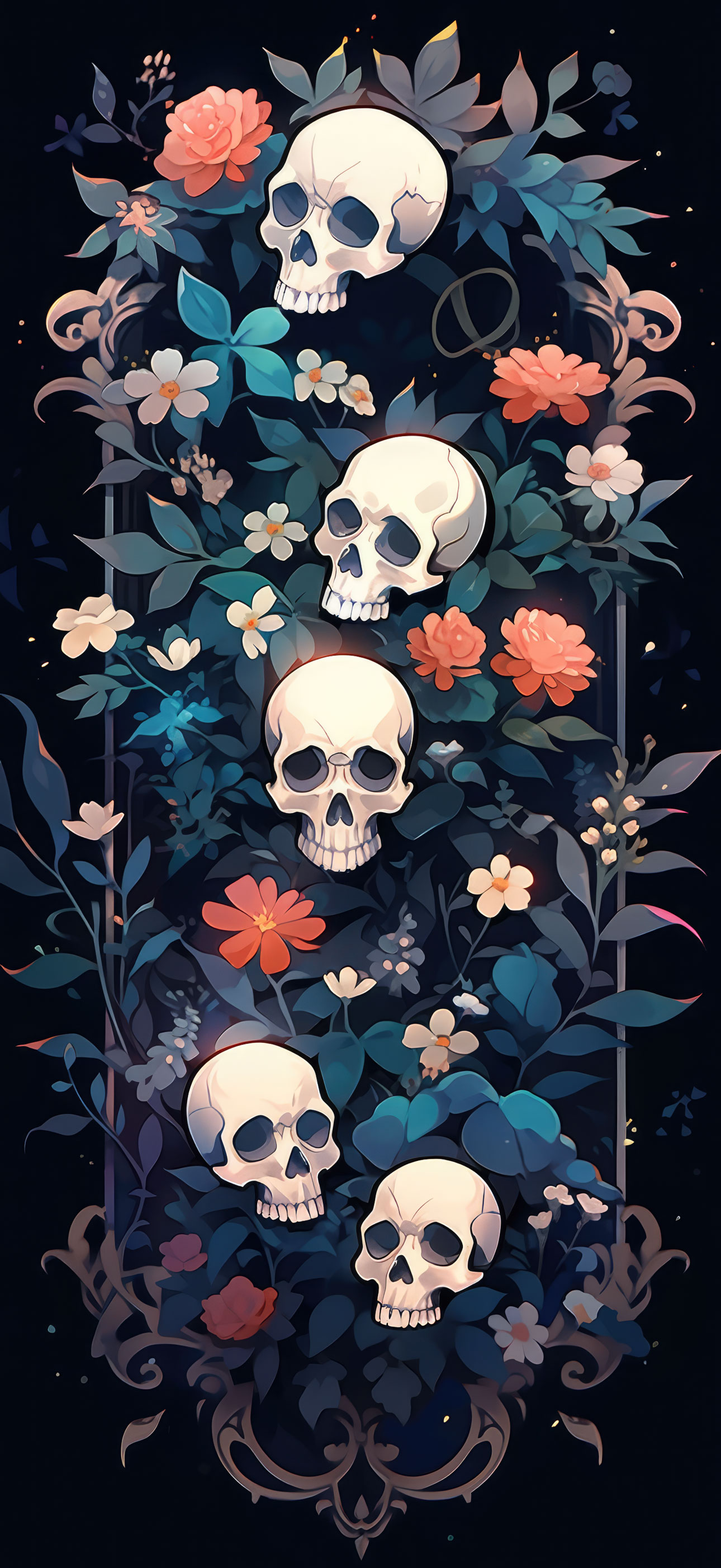 Preview for Floral-skulls-dark-design-halloween-phone-background-5813f