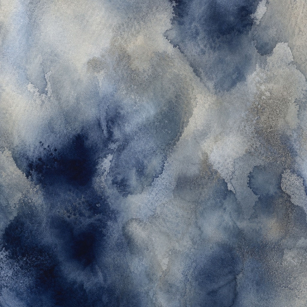Soft blue-gray watercolor wash with cloudy abstract pigment texture