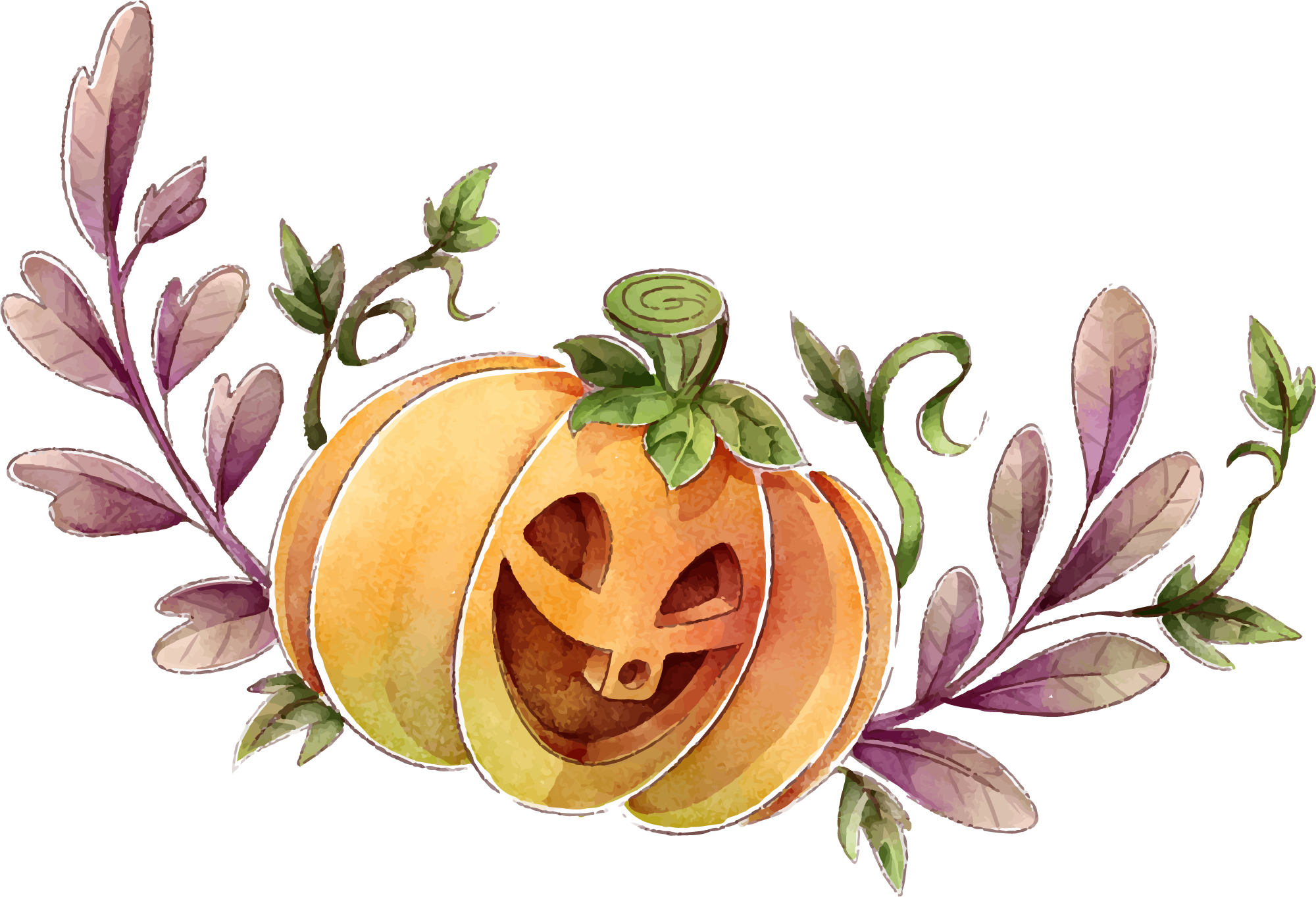 Preview for Halloween-pumpkin-leaves-halloween-watercolor-sticker-fed7a