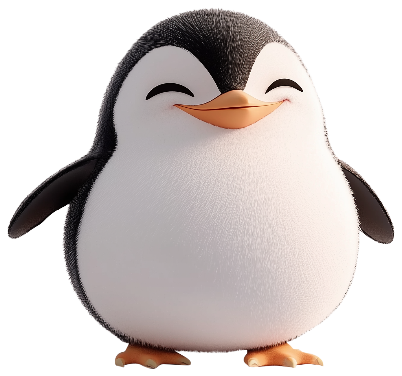 Cute 3D penguin sticker with a rounded body, black wings, and orange beak and feet.