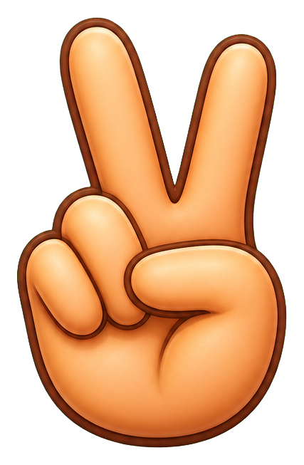 Orange hand making a peace sign with two raised fingers