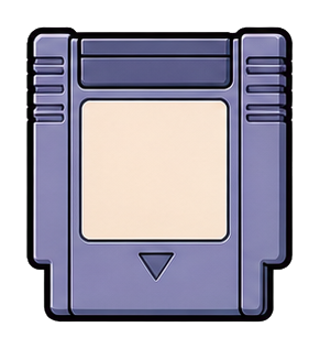 Blank purple retro game cartridge sticker with a cream label area.