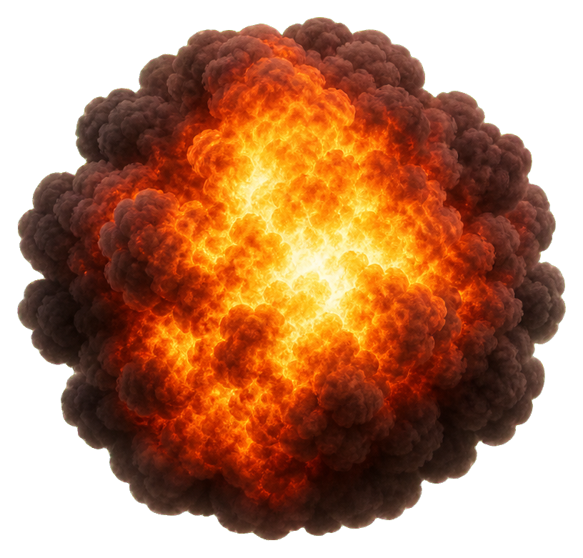 Compact realistic explosion with orange fire, dark smoke, and debris cloud
