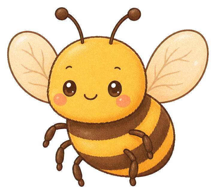 Cute pastel honey bee with small wings, antennae, and rosy cheeks