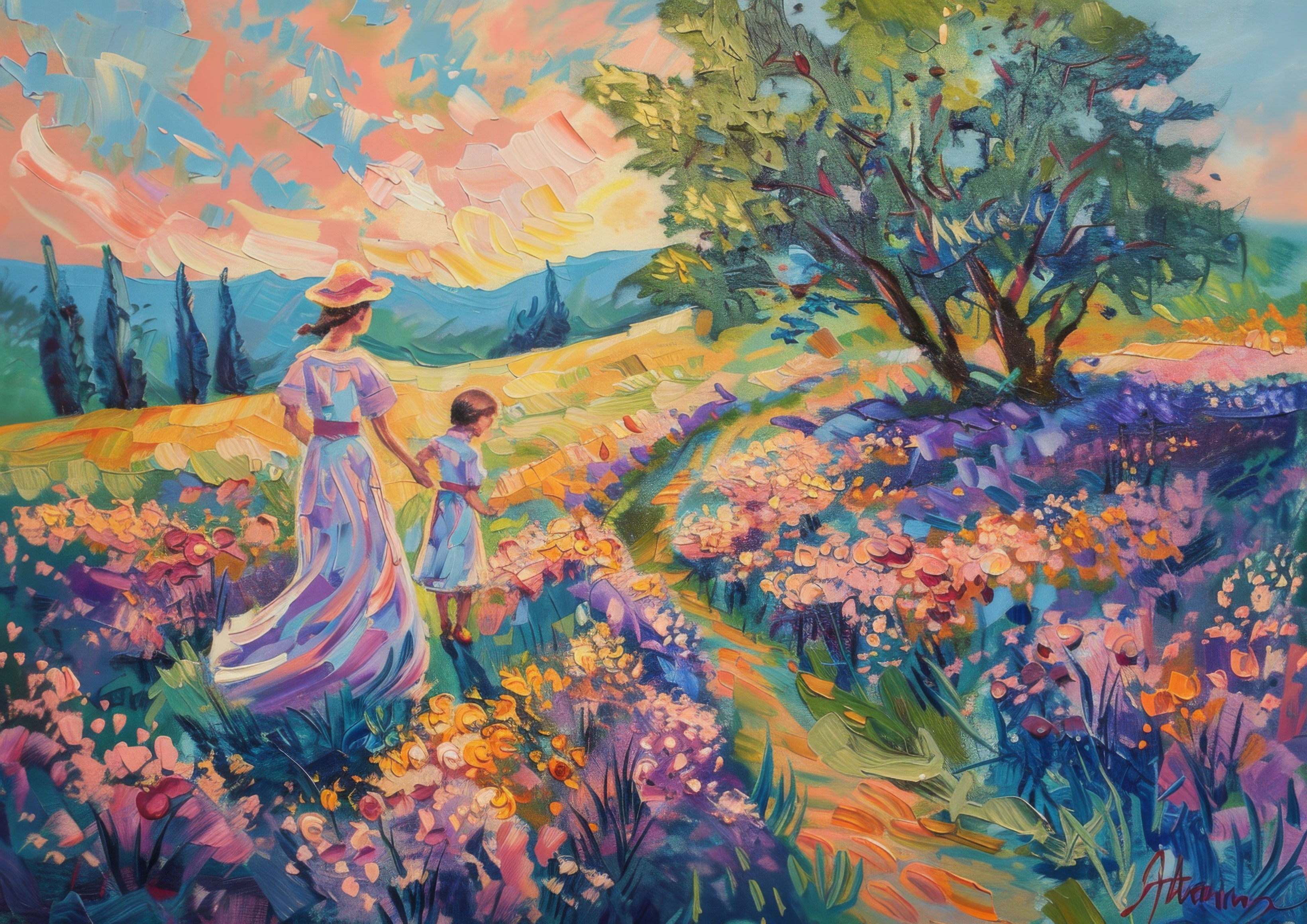 Preview for Mother-child-floral-landscape-mothers-day-background-a167a