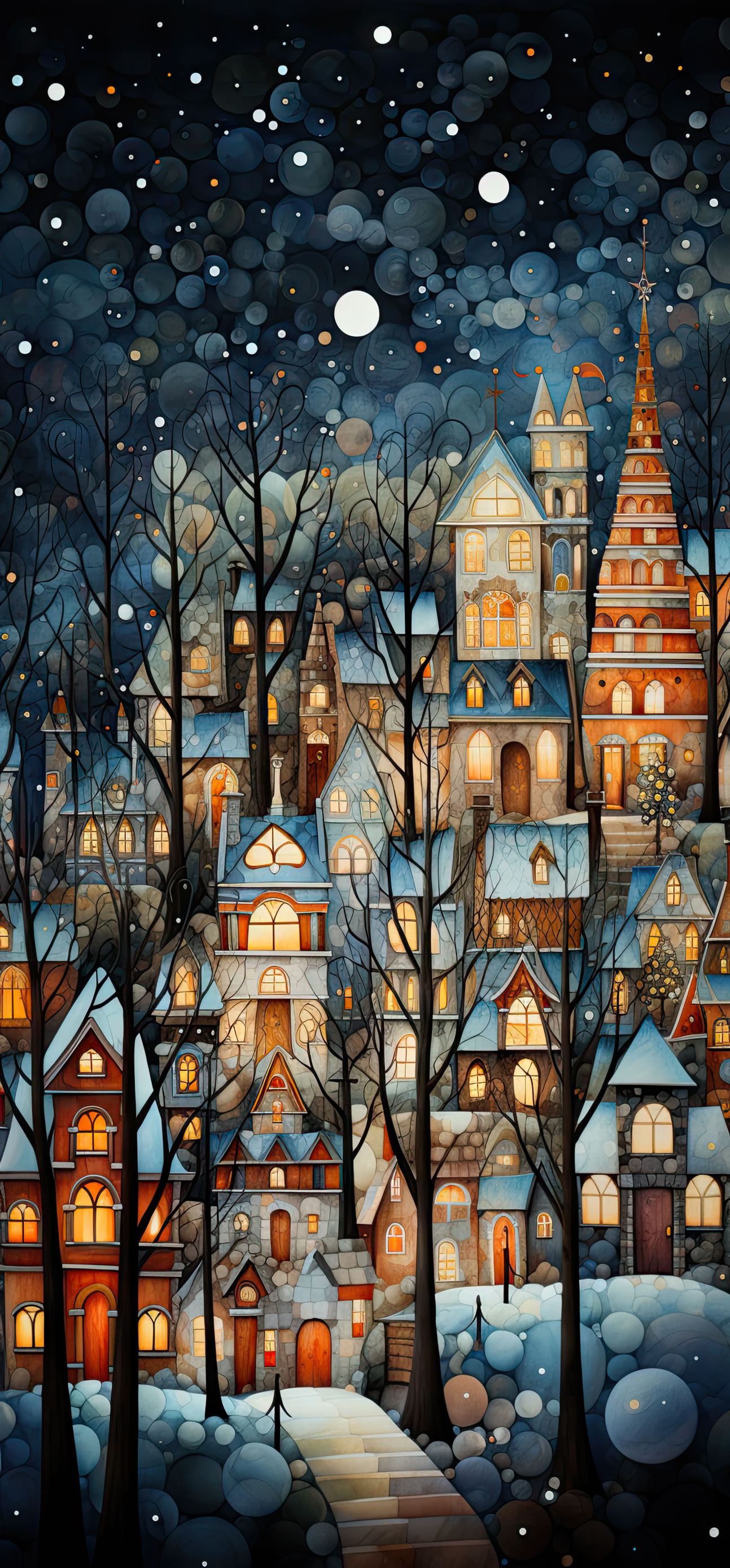 Preview for Whimsical-winter-village-illustration-christmas-phone-background-d868c