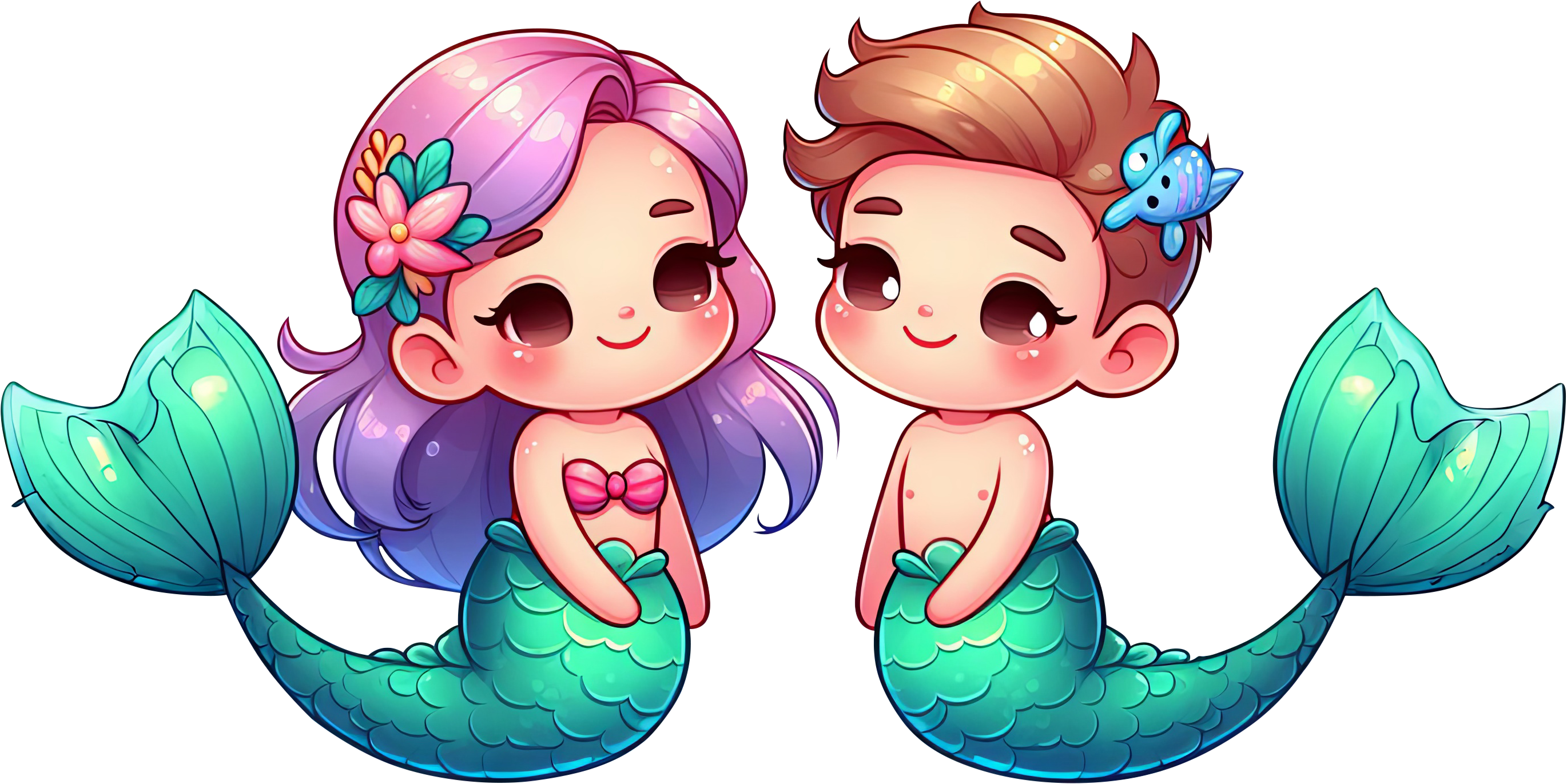 Preview for Cartoon-mermaid-couple-illustration-love-characters-sticker-1c711