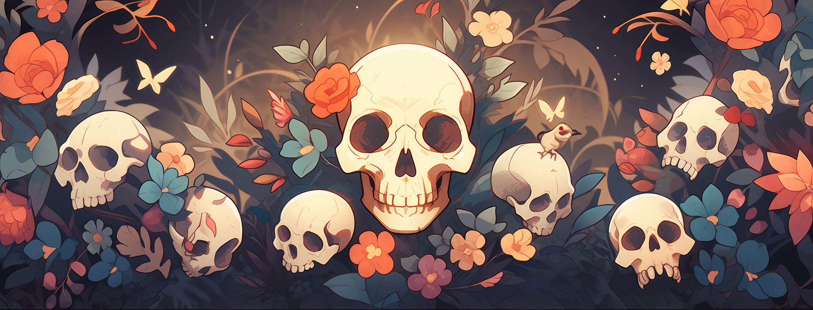 Preview for Skull-floral-arrangement-art-halloween-cover-background-327d9
