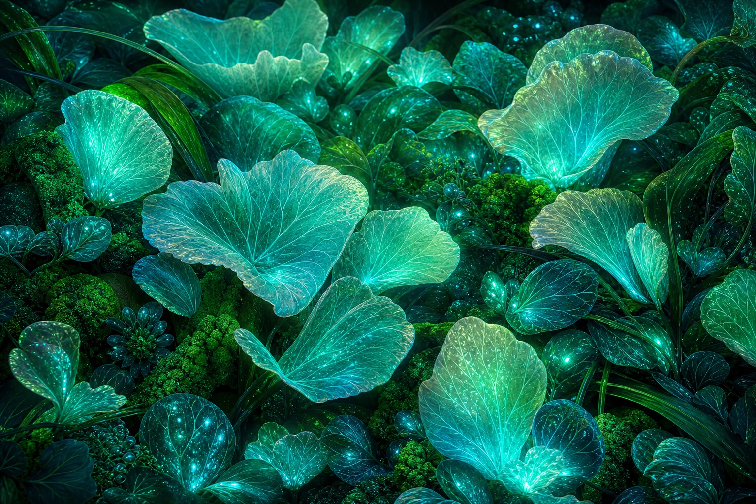 Preview for Emerald Cyan Bioluminescent Botanical Background