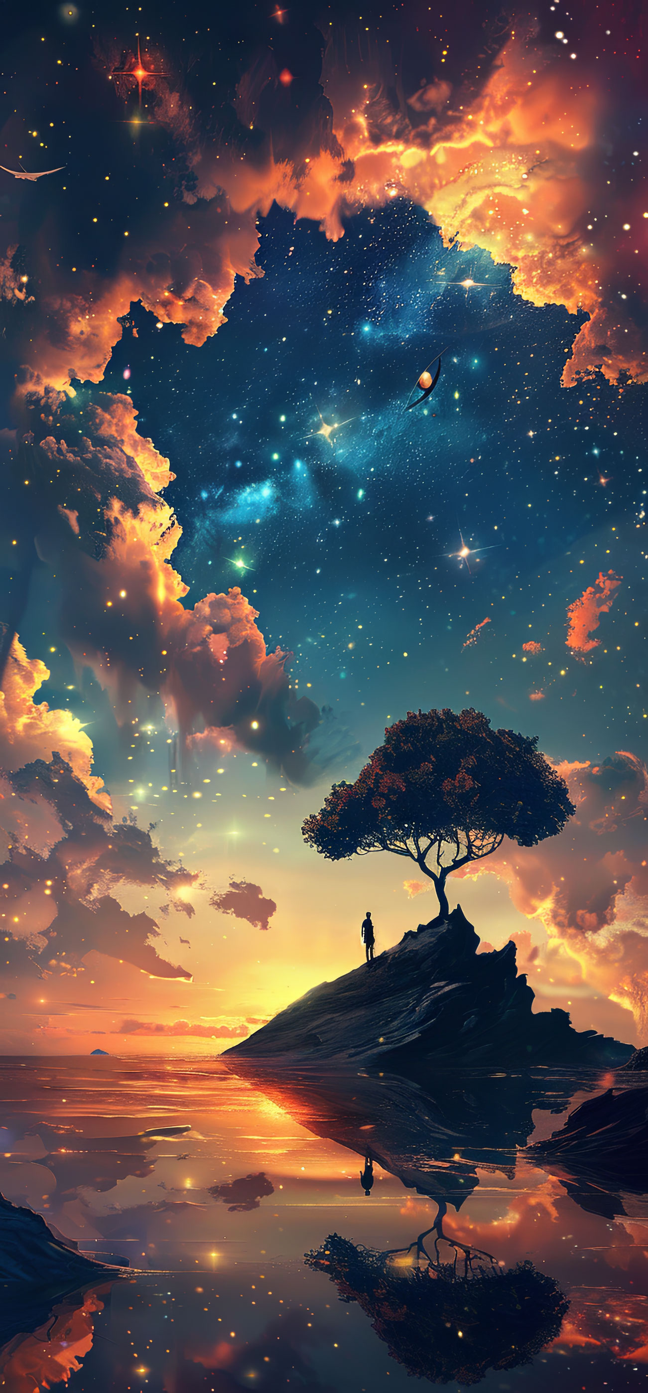 Preview for Cosmic-landscape-silhouette-figure-astrophotography-phone-backgr-aa615