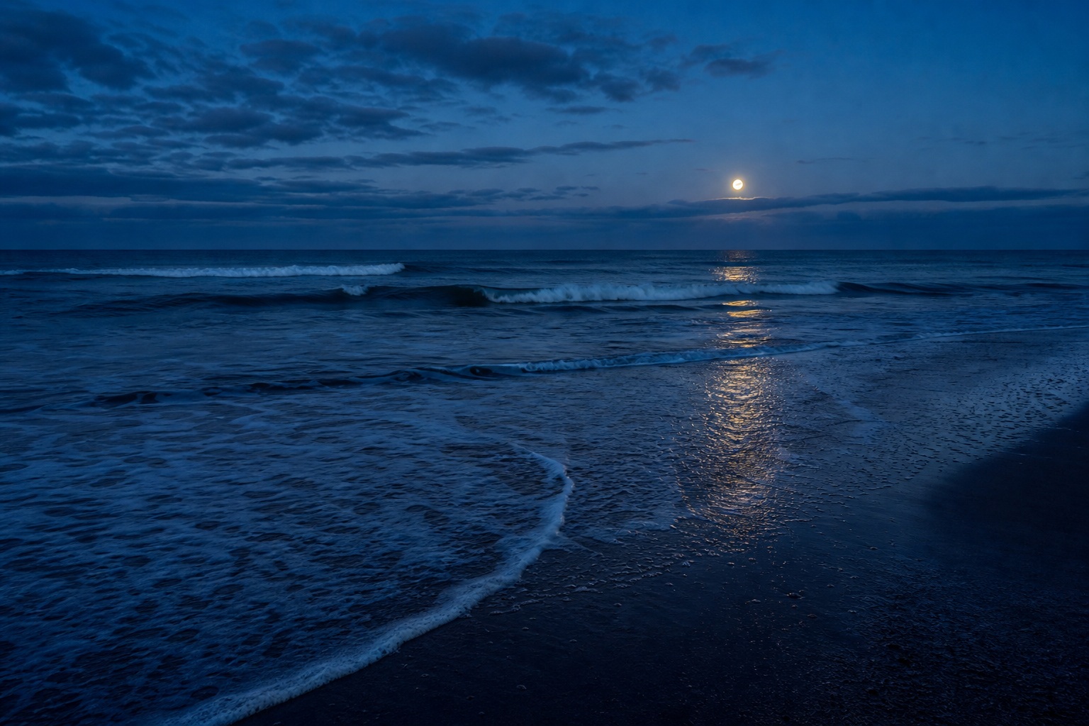 Preview for Blue Hour Moonrise Ocean Stock Background
