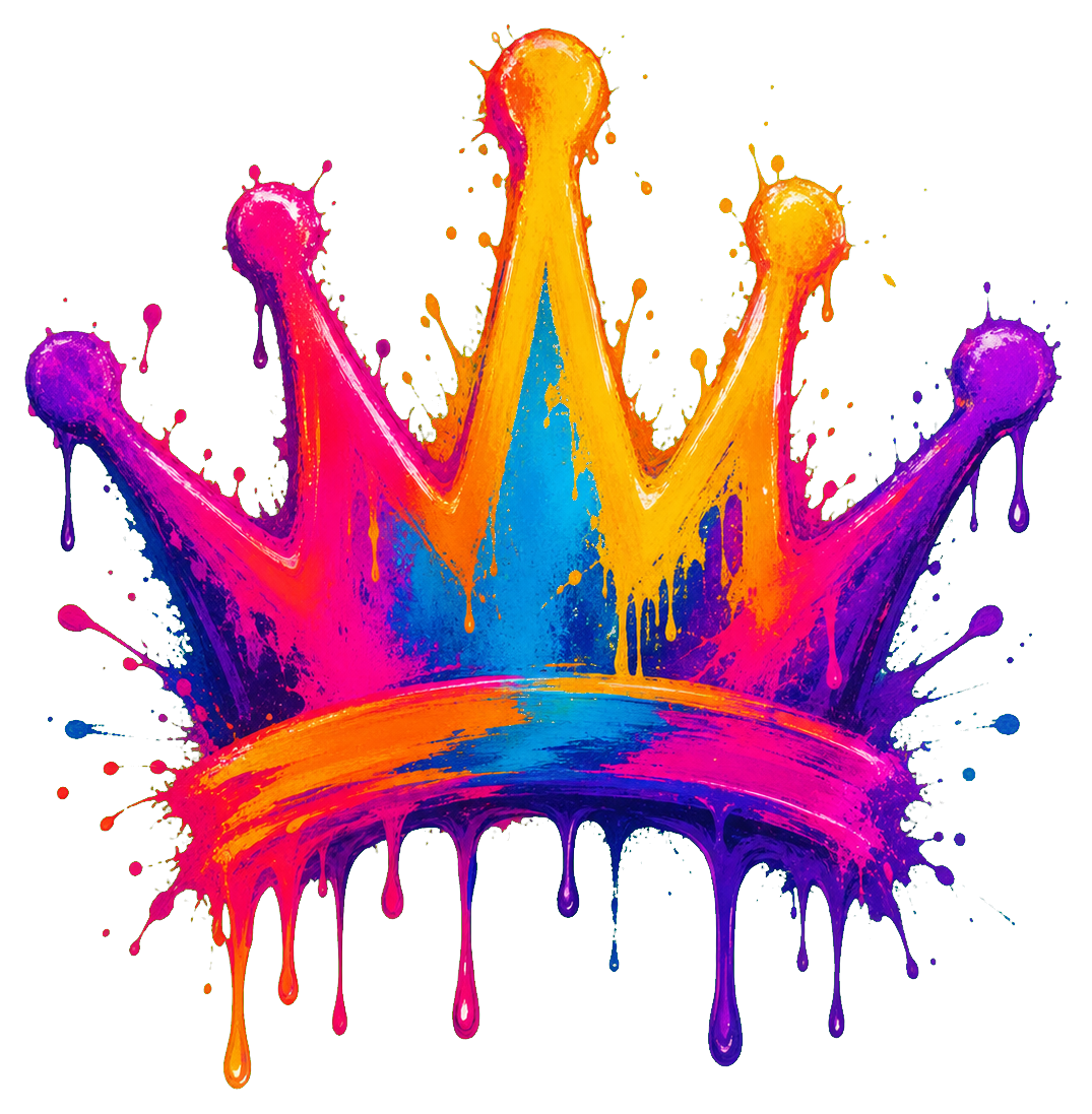 Colorful graffiti-style crown with bright paint drips underneath