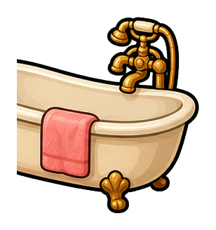 A small vintage-style bathtub with a faucet and pink towel.