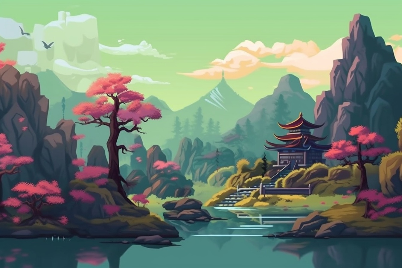 Preview for Scenic Town Pagoda Landscape Background