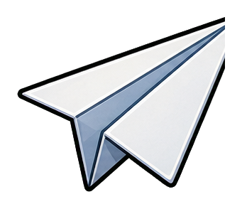 White paper airplane graphic with blue folded edges