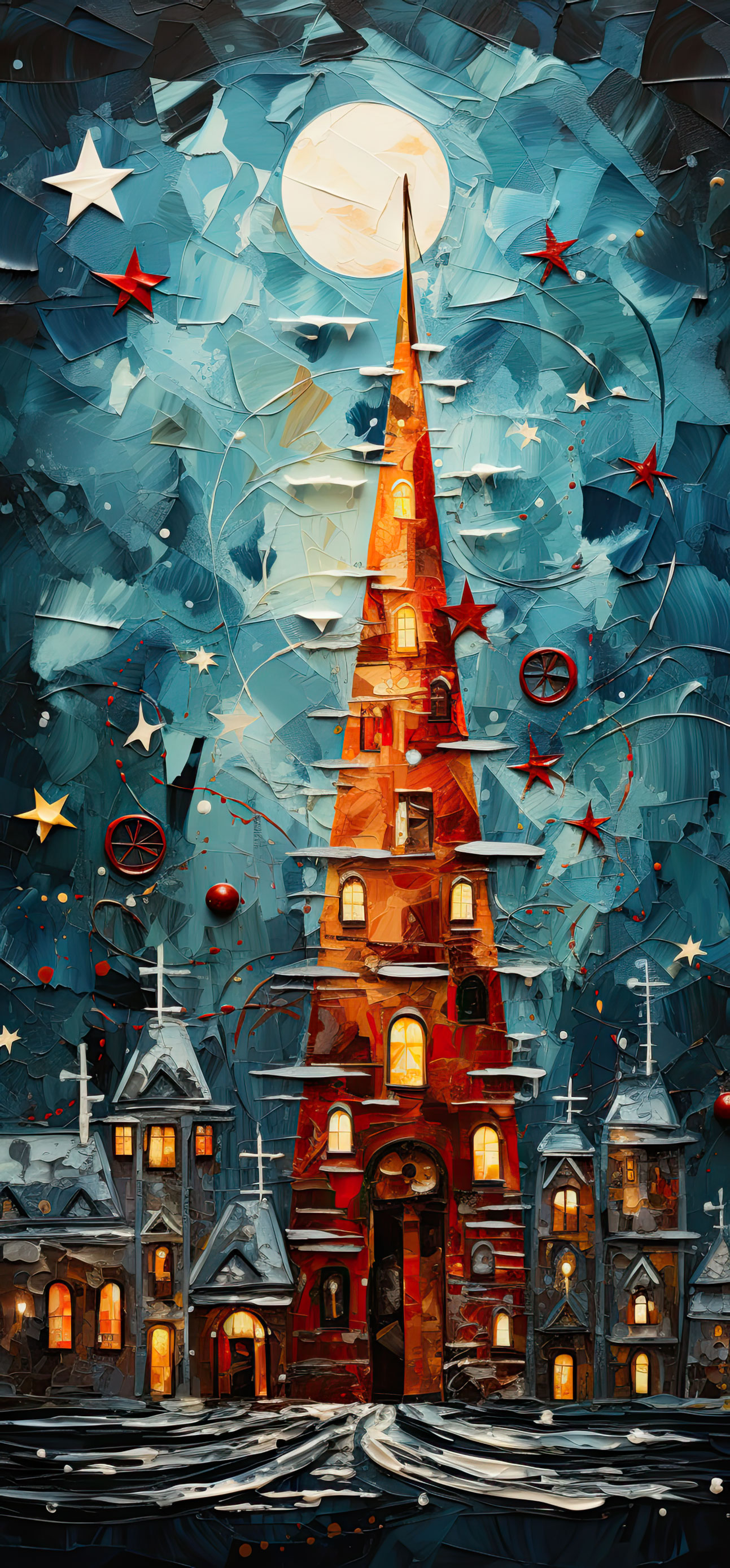Preview for Whimsical-nighttime-church-scene-christmas-phone-background-0f91e