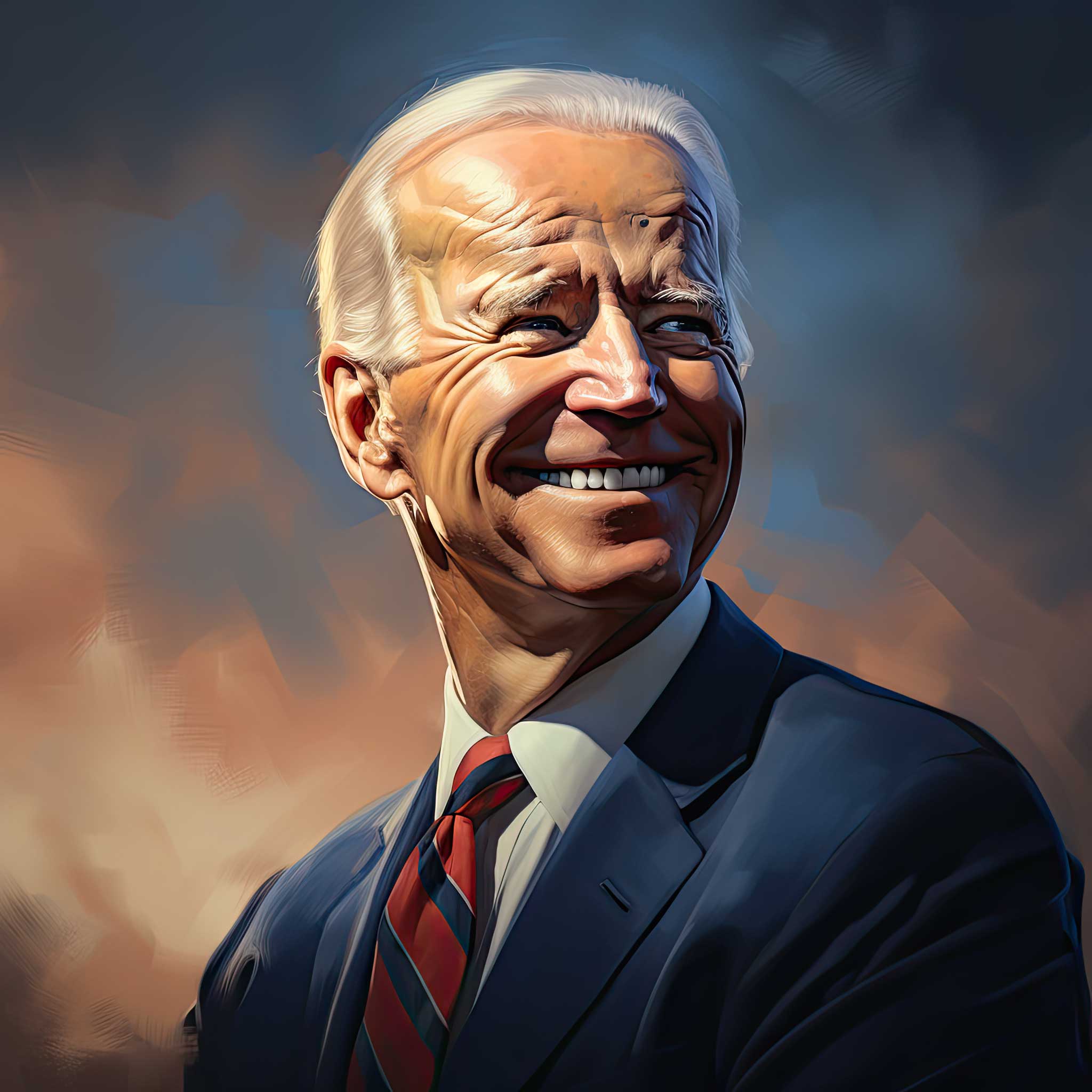 Illustration of Joe Biden in a suit smiling