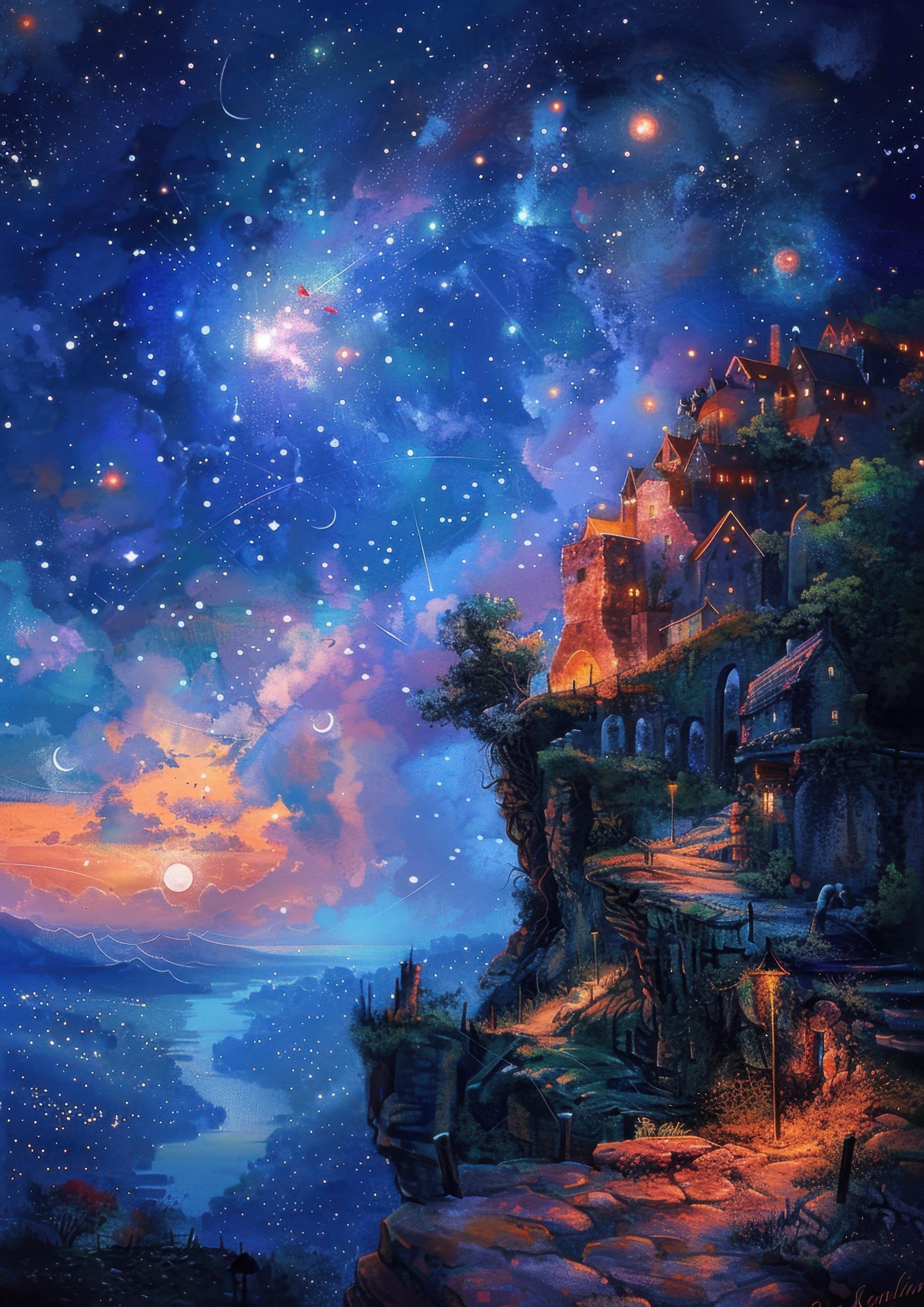 Preview for Mystical-cliffside-village-under-starry-sky-astrophotography-pho-a2f3a