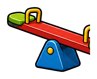 Colorful playground seesaw board with red plank and blue support