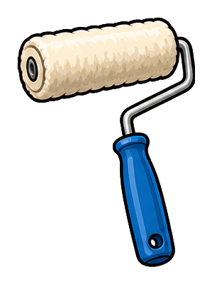 Blue-handled paint roller with a cream-colored textured roller head