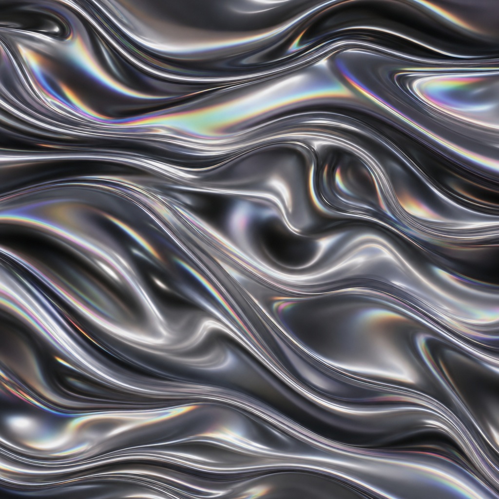 Abstract liquid chrome folds with reflective rainbow graphite highlights