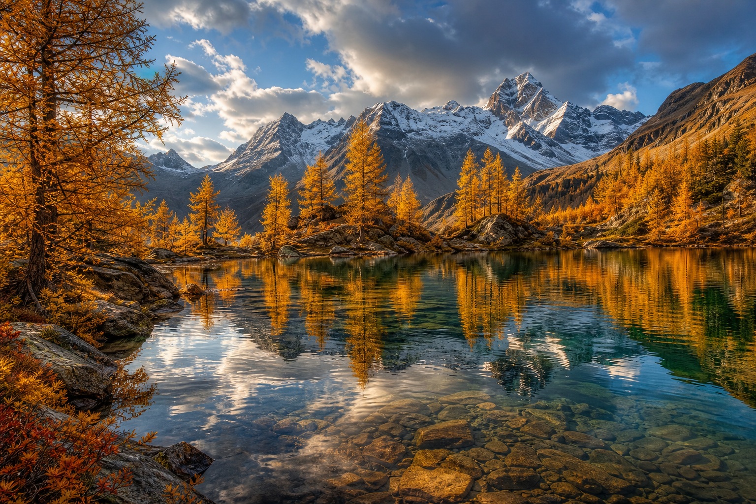 Preview for Autumn Alpine Lake Reflection Background