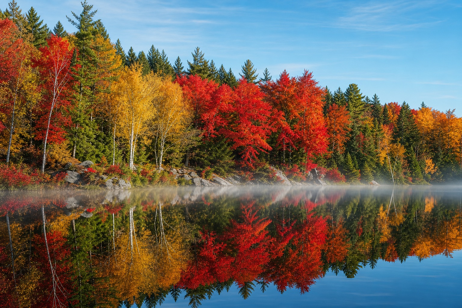 Preview for Clear Morning Lakeside Fall Background