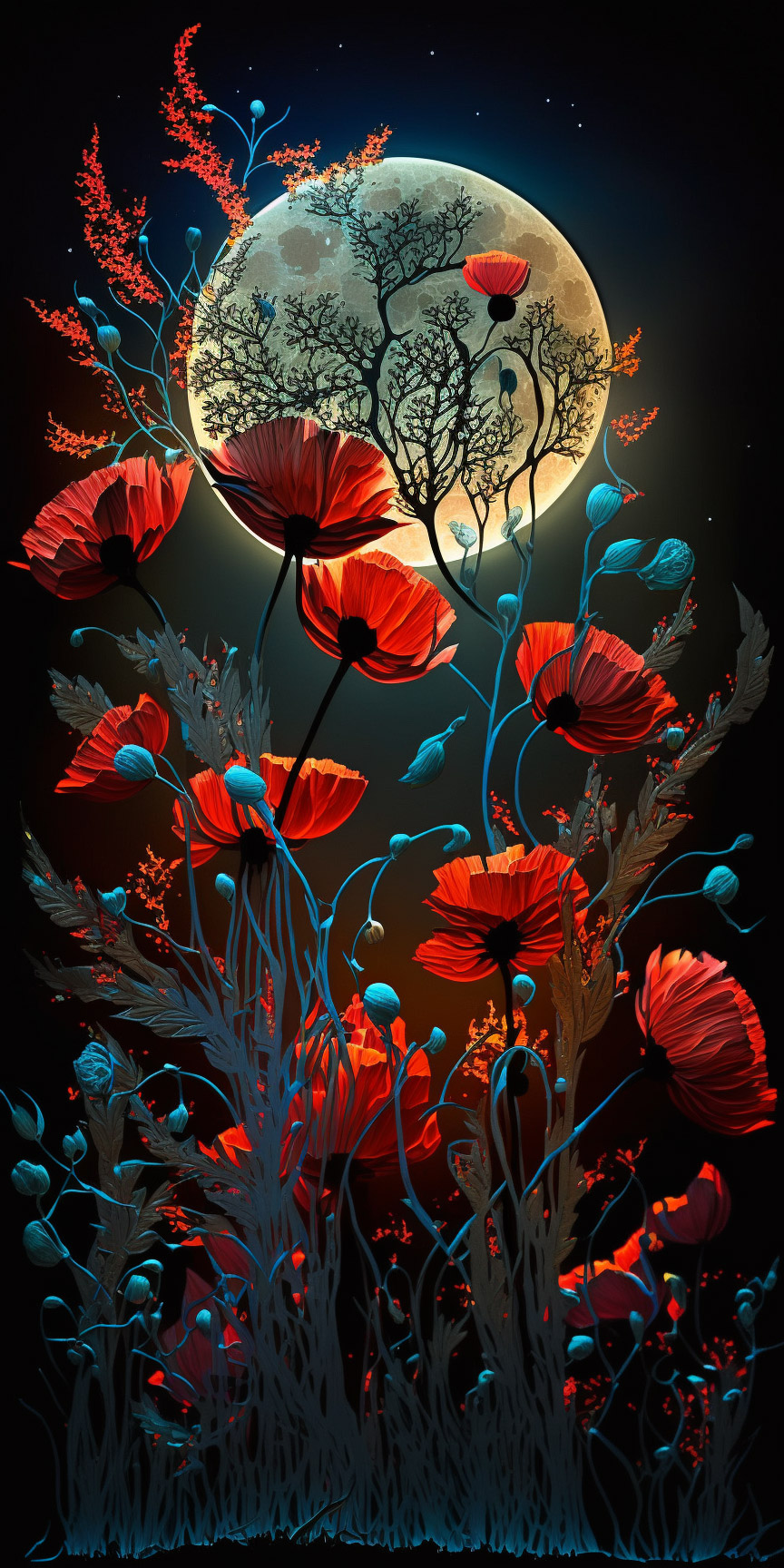 Preview for Moonlit-poppies-night-scene-art-ai-phone-background-fdb88