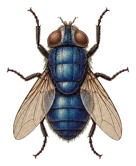 Vintage blue insect specimen illustration with wings and detailed body