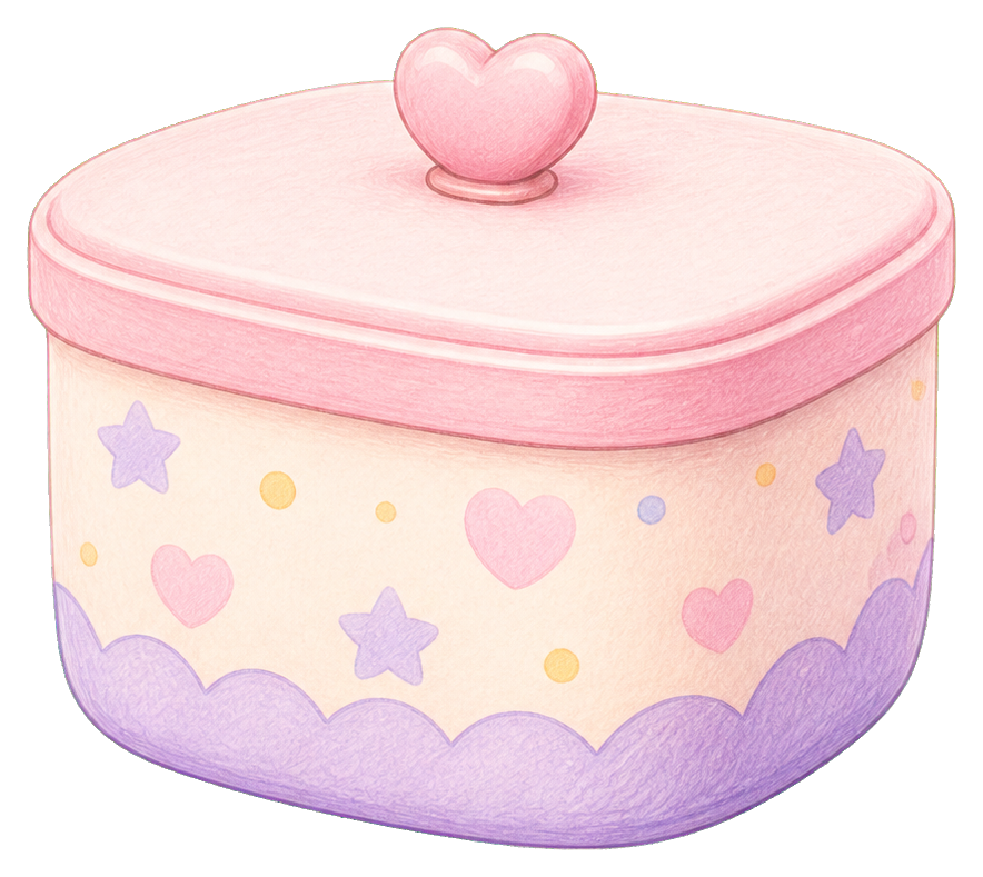 Pastel kawaii storage box with heart lid and soft purple accents