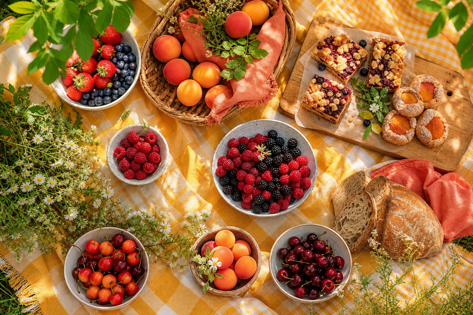 Preview for Yellow Picnic Blanket Berry Harvest Background