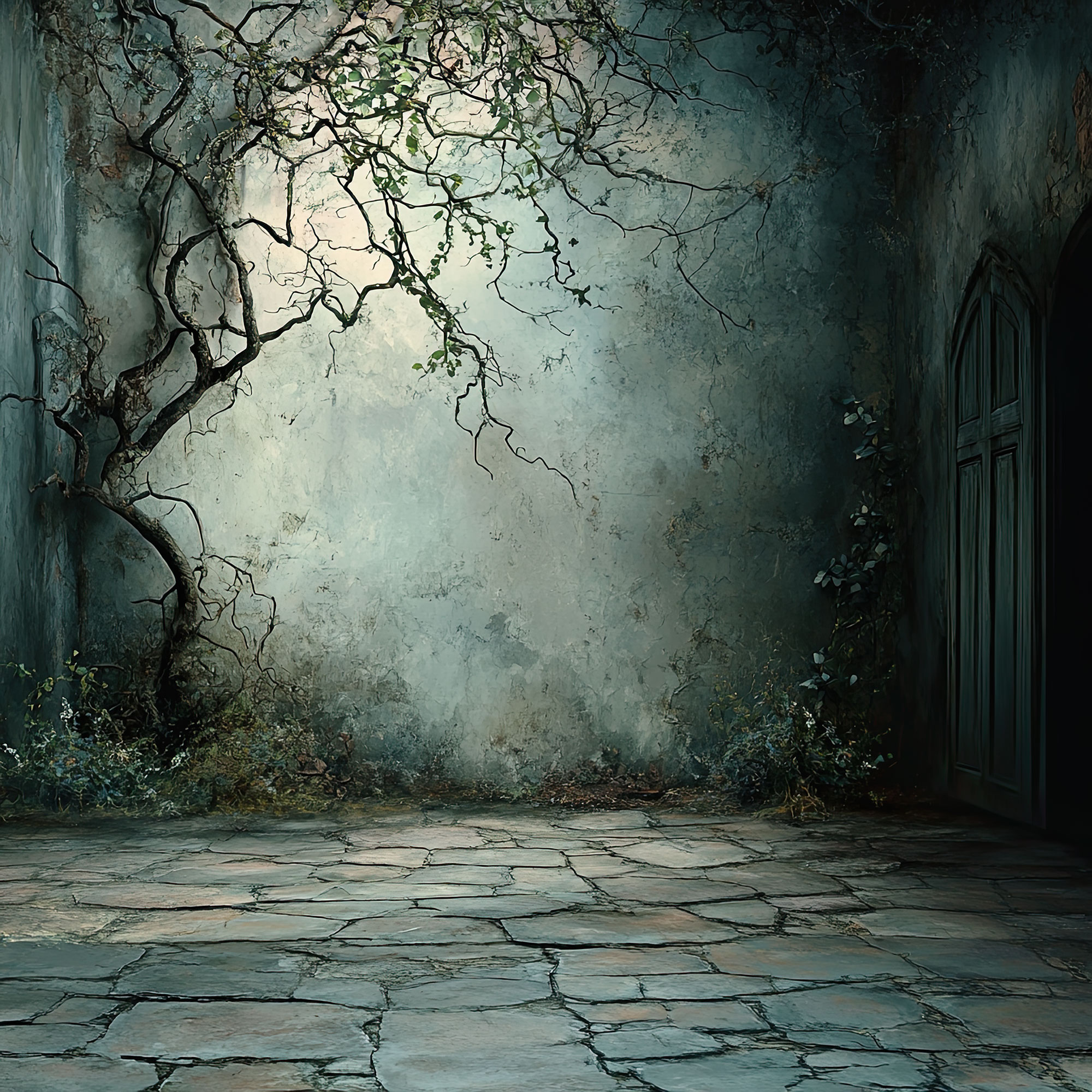 Preview for Ancient-moonlit-courtyard-spooky-backdrop-background-b52e4