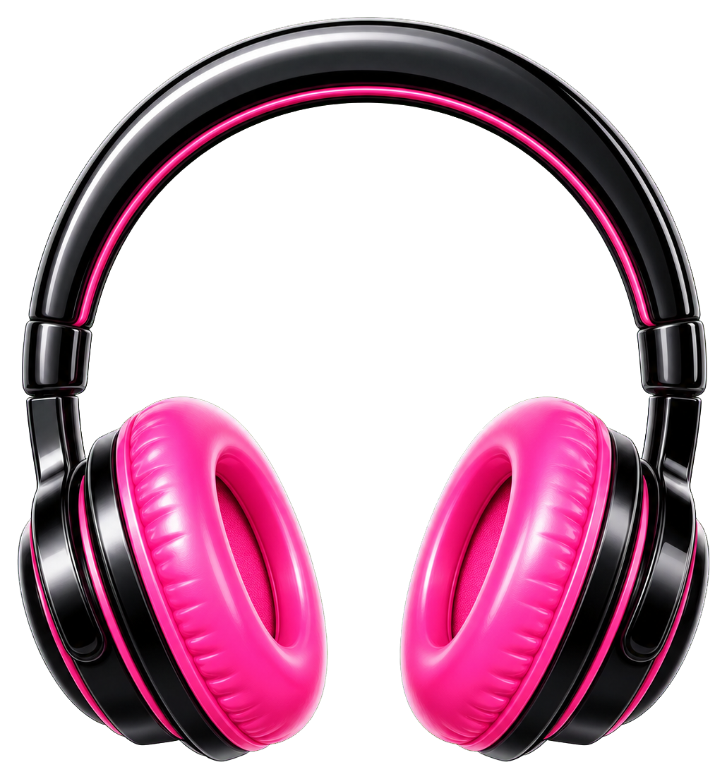 Pink and black headphones sticker graphic on a transparent background