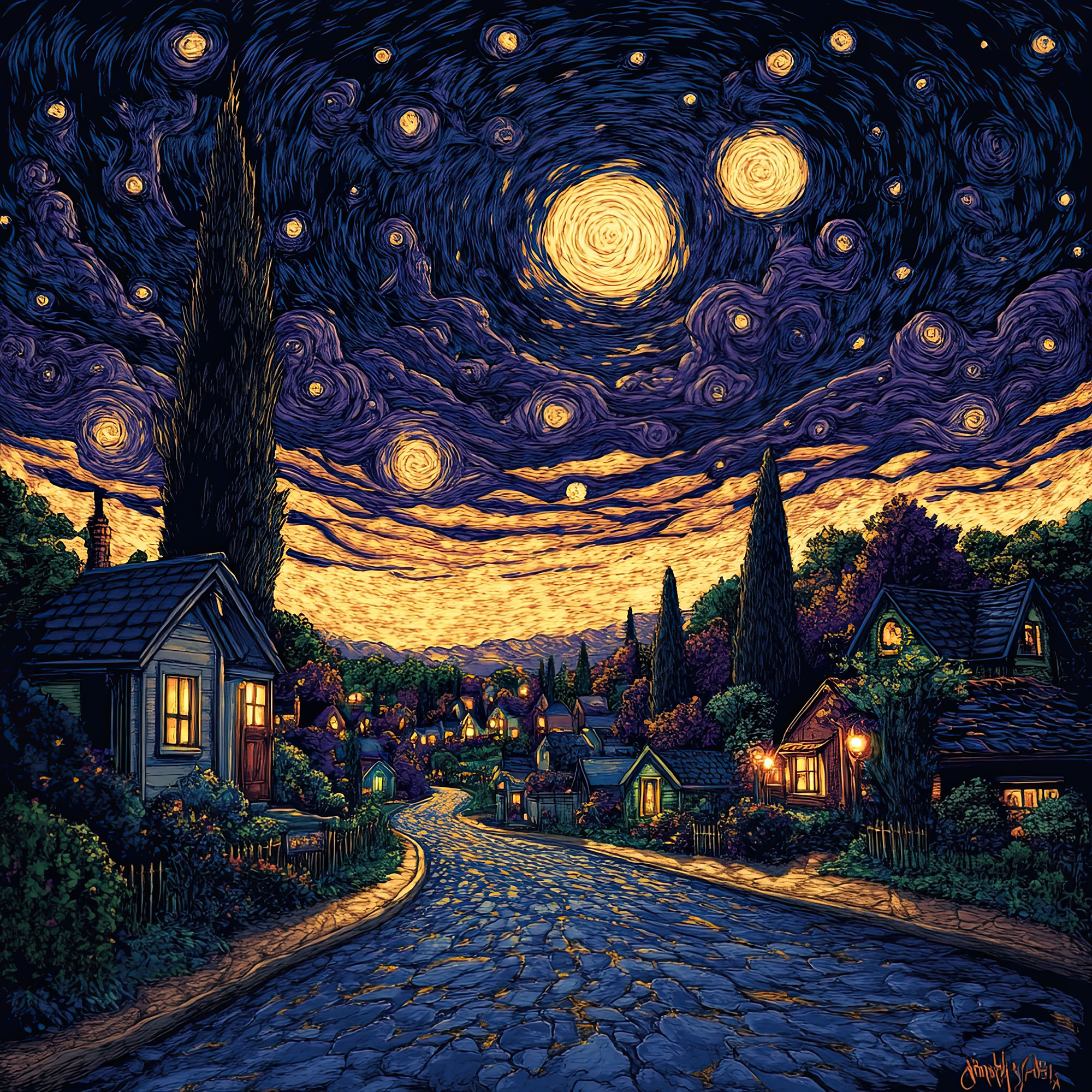 Preview for Starry-village-night-scene-nature-backdrop-background-cec83