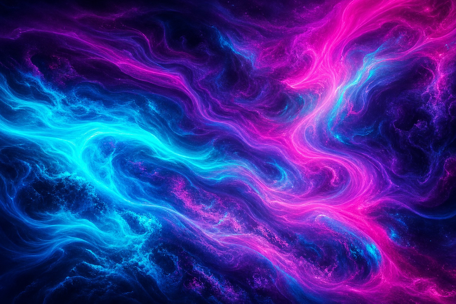 Abstract neon background with flowing magenta and cyan light waves