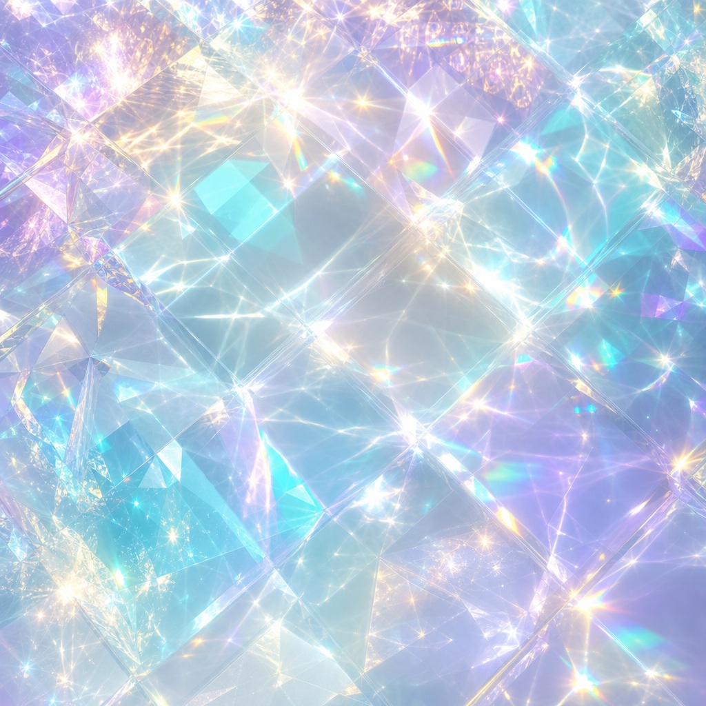 Abstract pastel background with prismatic sparkles, bokeh glow, and crystal-like light reflections