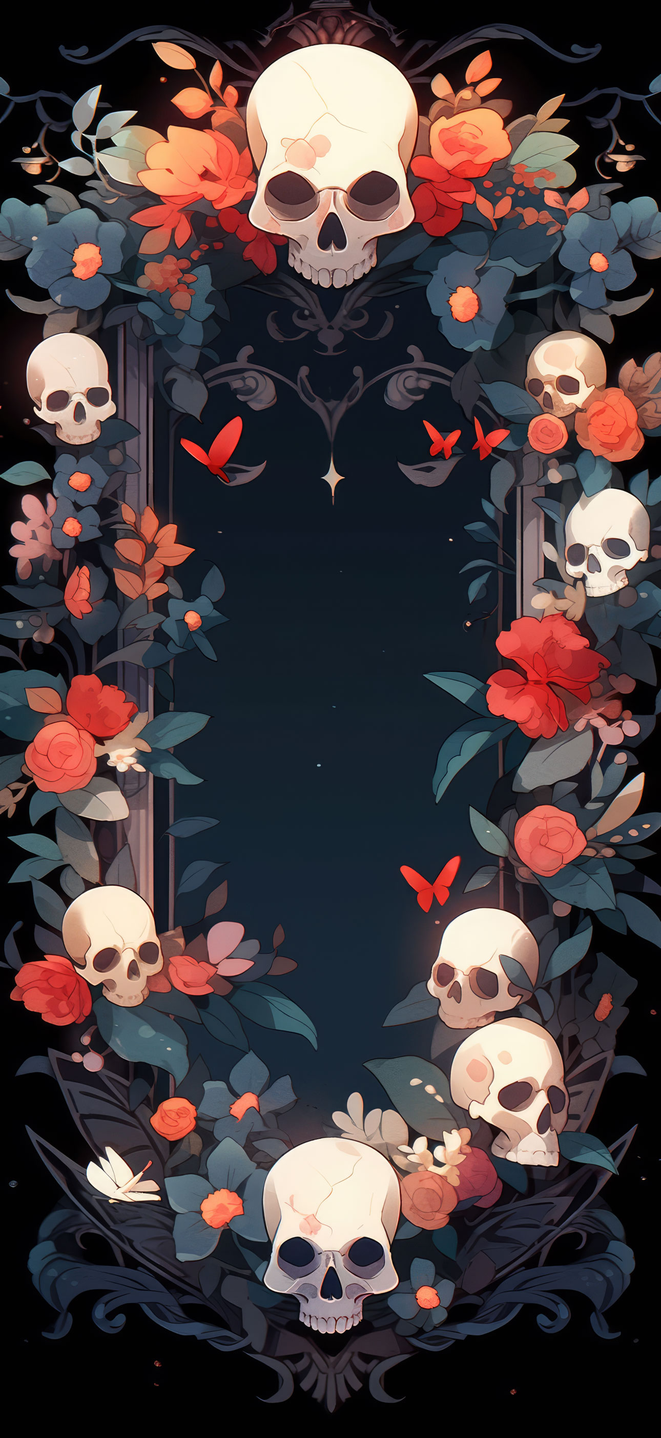 Preview for Halloween-skull-floral-frame-halloween-phone-background-6329a