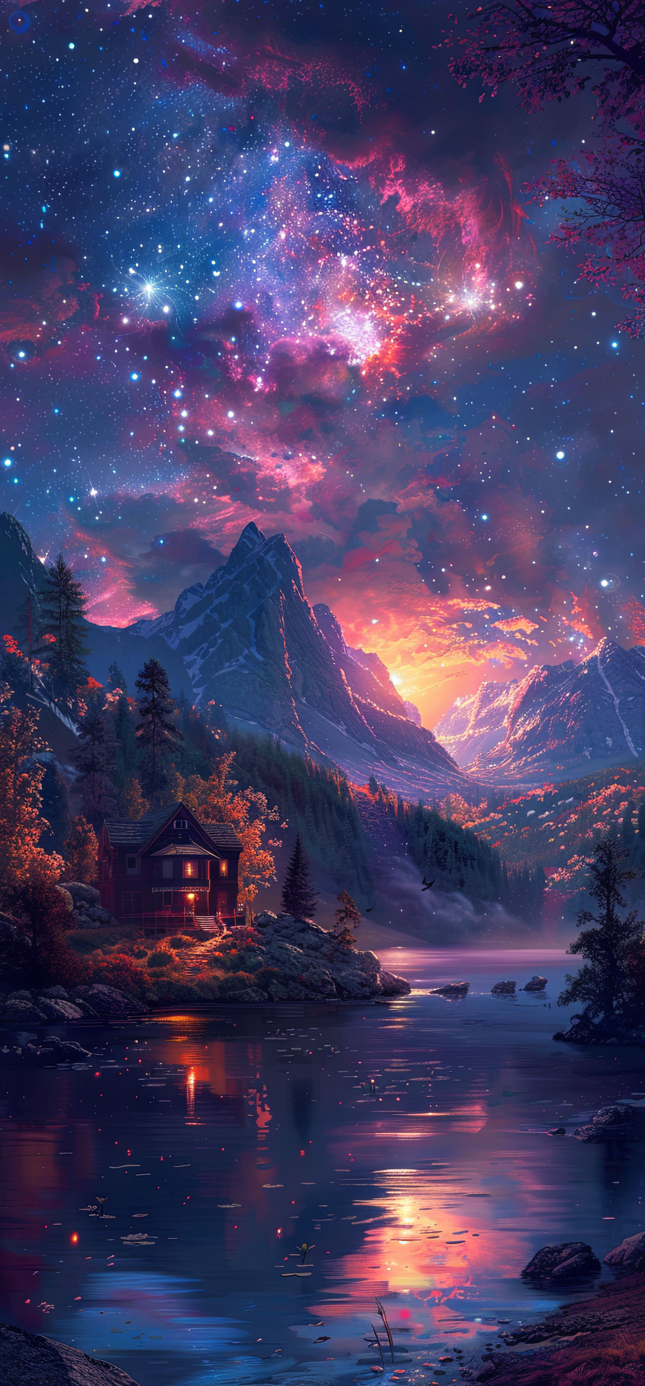 Preview for Mountain-cabin-starry-night-astrophotography-phone-background-52d9f
