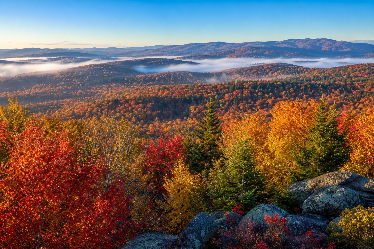 Preview for Clear Morning Mountain Valley Foliage Background