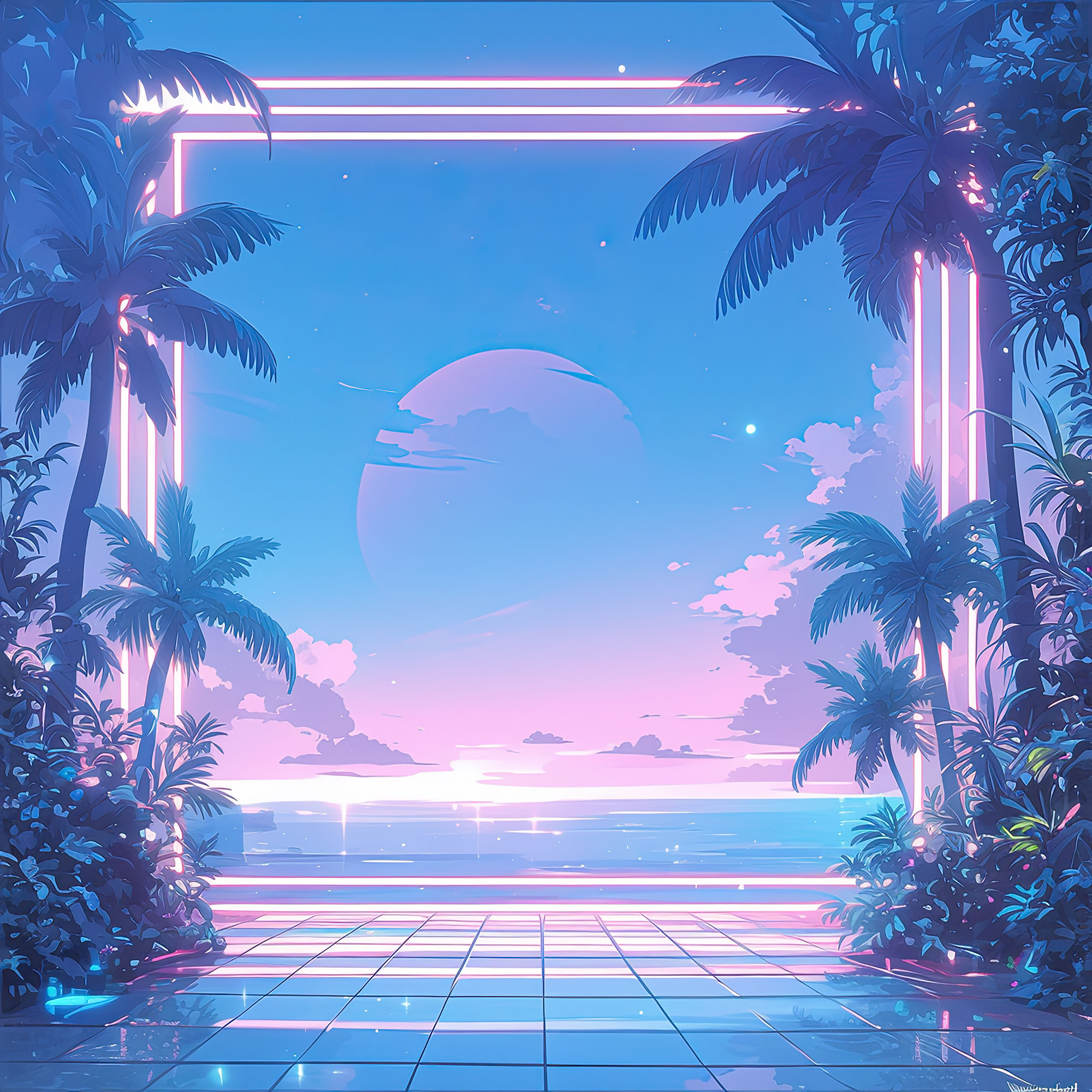 Preview for Neon-tropical-paradise-template-simple-backdrop-background-c7c38
