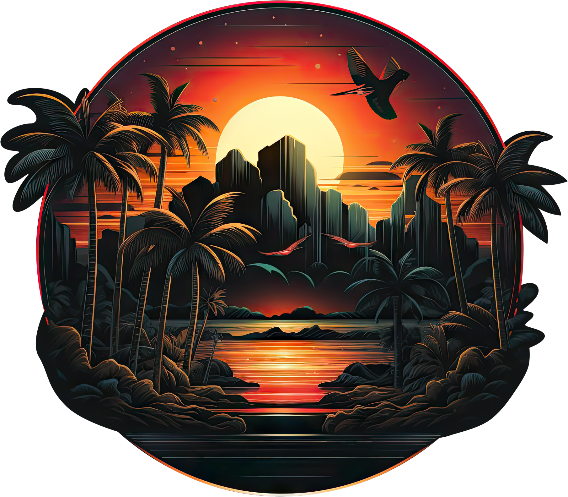 Preview for Tropical-island-sunset-art-logo-mountain-sticker-ad333