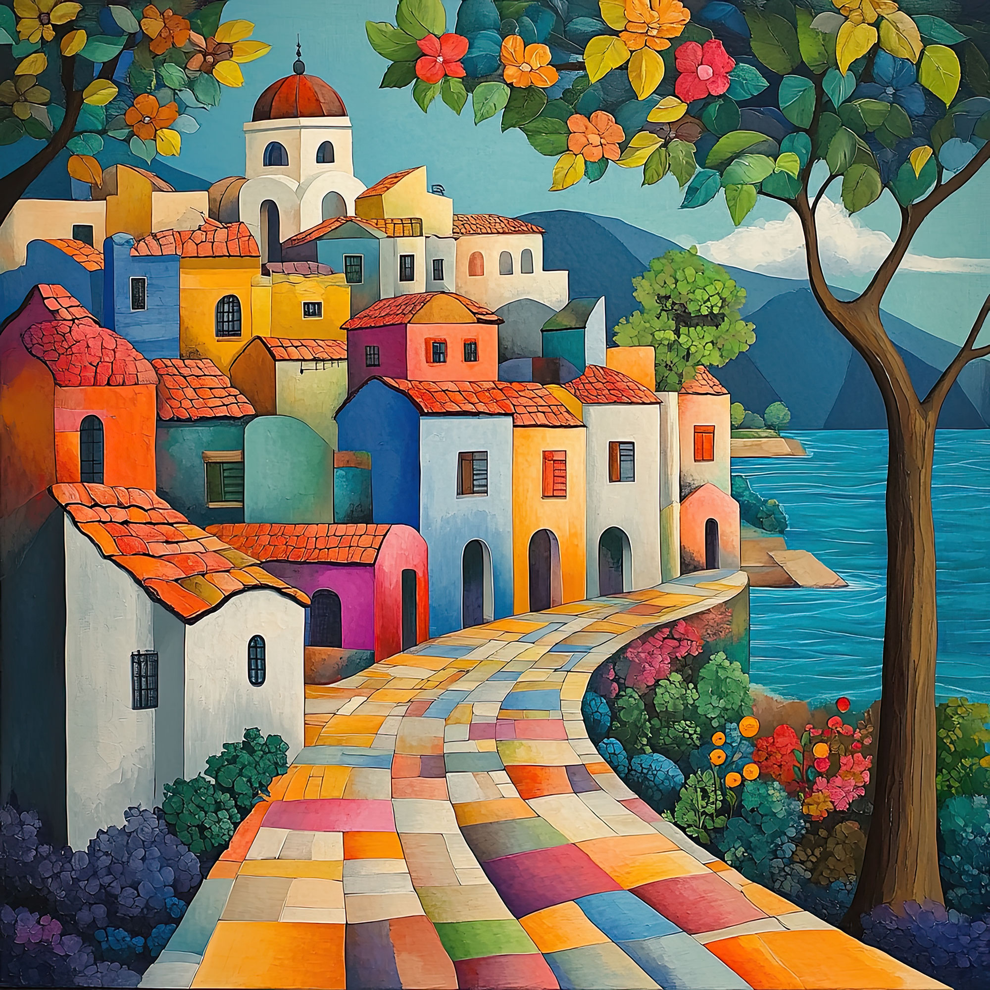 Preview for Mediterranean-village-scene-whimsical-backdrop-background-35e96